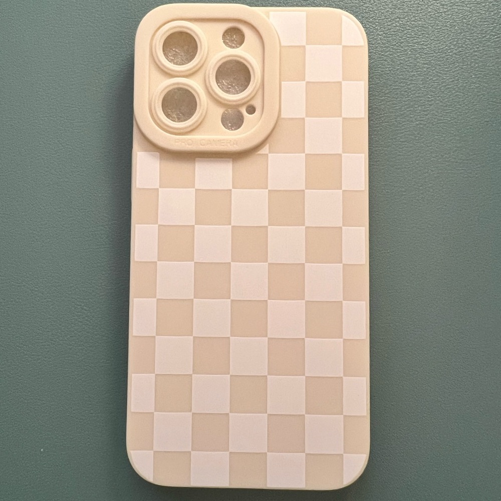 Cream Checkered Phone Case with Camera Cutout - iPhone 13 PRO